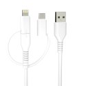 Forever kabel recycling 3w1 1,5m 2,4A USB-A - USB-C +microUSB+ Lightning KR3W1-00 biały