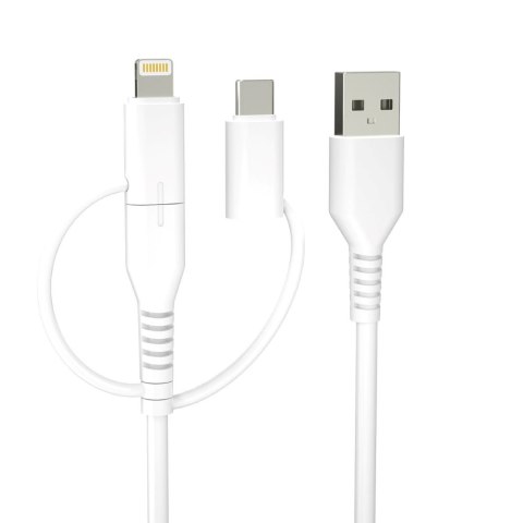 Forever kabel recycling 3w1 1,5m 2,4A USB-A - USB-C +microUSB+ Lightning KR3W1-00 biały