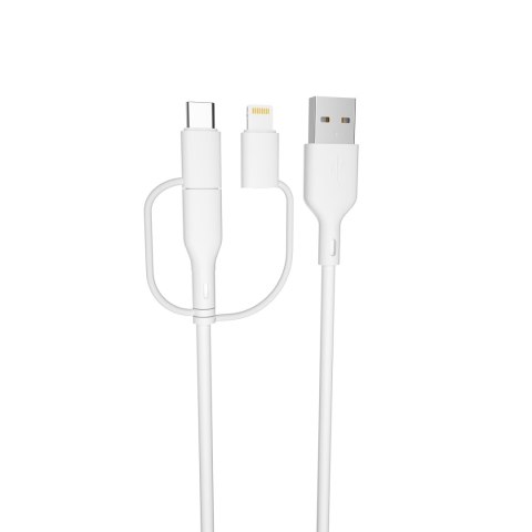Forever kabel recycling 3w1 1,5m 2,4A USB-A - USB-C +microUSB+ Lightning KR3W1-00 biały
