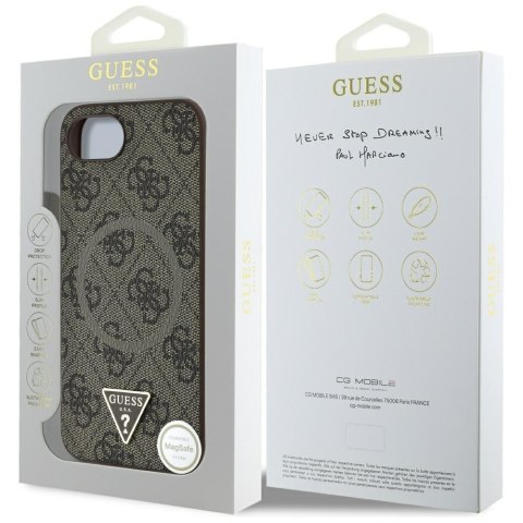 Guess Nakładka HC MagSafe PU 4G Ring Triangle Logo do iPhone 16e Brązowa