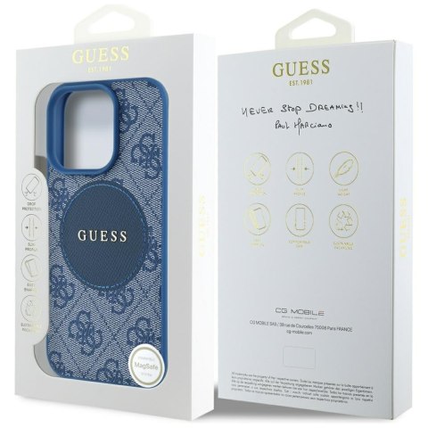 Etui Guess 4G Circle Classic Logo MagSafe do iPhone 16 Pro niebieski