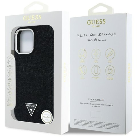 Etui Guess Denim Triangle Logo MagSafe do iPhone 16 Pro Max czarny