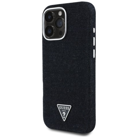 Etui Guess Denim Triangle Logo MagSafe do iPhone 16 Pro czarny