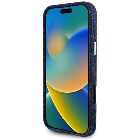 Etui Guess Denim Triangle Logo MagSafe do iPhone 16 Pro niebieski