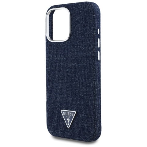 Etui Guess Denim Triangle Logo MagSafe do iPhone 16 Pro niebieski