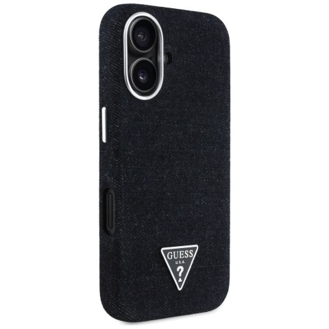 Etui Guess Denim Triangle Logo MagSafe do iPhone 16 czarny