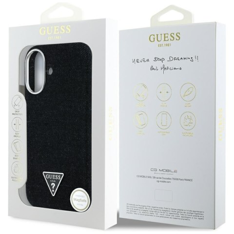 Etui Guess Denim Triangle Logo MagSafe do iPhone 16 czarny