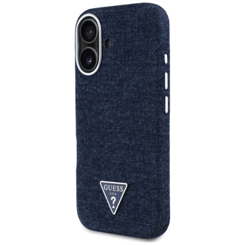 Etui Guess Denim Triangle Logo MagSafe do iPhone 16 niebieski