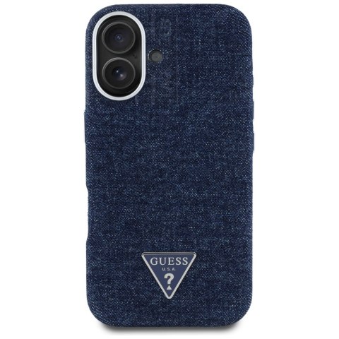 Etui Guess Denim Triangle Logo MagSafe do iPhone 16 niebieski