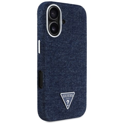 Etui Guess Denim Triangle Logo MagSafe do iPhone 16 niebieski