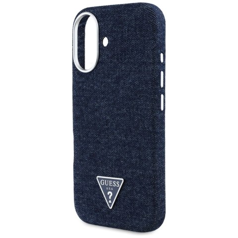 Etui Guess Denim Triangle Logo MagSafe do iPhone 16 niebieski