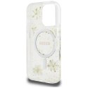Etui Guess Resin Flowers Glitter MagSafe do iPhone 16 Pro Max beżowy