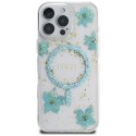 Etui Guess Resin Flowers Glitter MagSafe do iPhone 16 Pro Max turkusowy