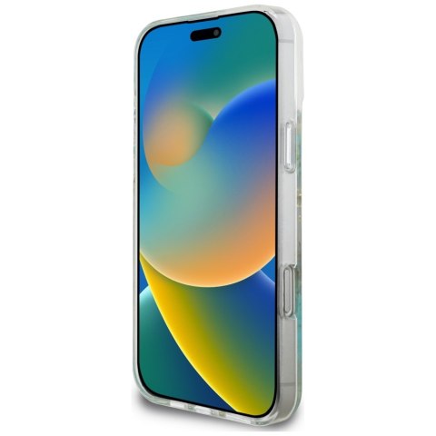 Etui Guess Resin Flowers Glitter MagSafe do iPhone 16 Pro Max turkusowy