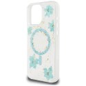 Etui Guess Resin Flowers Glitter MagSafe do iPhone 16 Pro turkusowy
