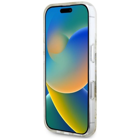 Etui Guess Resin Flowers Glitter MagSafe do iPhone 16 beżowy