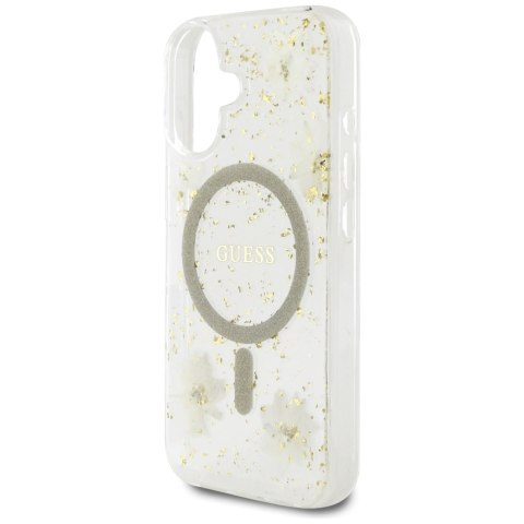 Etui Guess Resin Flowers Glitter MagSafe do iPhone 16 beżowy