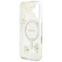 Etui Guess Resin Flowers Glitter MagSafe do iPhone 16 beżowy