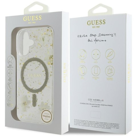 Etui Guess Resin Flowers Glitter MagSafe do iPhone 16 beżowy