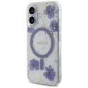 Etui Guess Resin Flowers Glitter MagSafe do iPhone 16 fioletowy