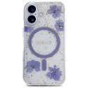 Etui Guess Resin Flowers Glitter MagSafe do iPhone 16 fioletowy