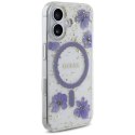 Etui Guess Resin Flowers Glitter MagSafe do iPhone 16 fioletowy