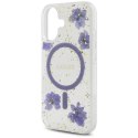Etui Guess Resin Flowers Glitter MagSafe do iPhone 16 fioletowy