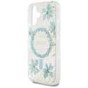 Etui Guess Resin Flowers Glitter MagSafe do iPhone 16 turkusowy