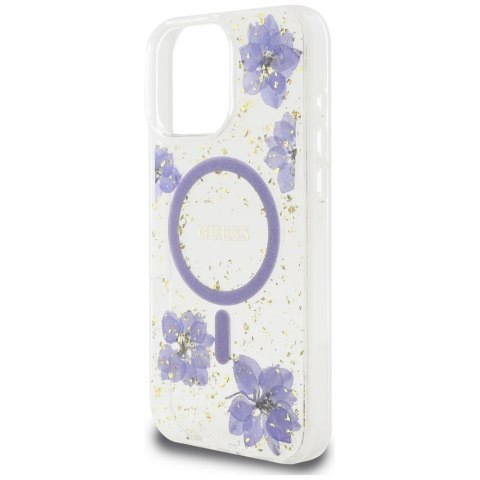 Etui Guess Resin Flowers MagSafe do iPhone 16 Pro Max fioletowy