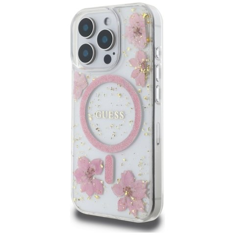 Etui Guess Resin Flowers MagSafe do iPhone 16 Pro Max różowy