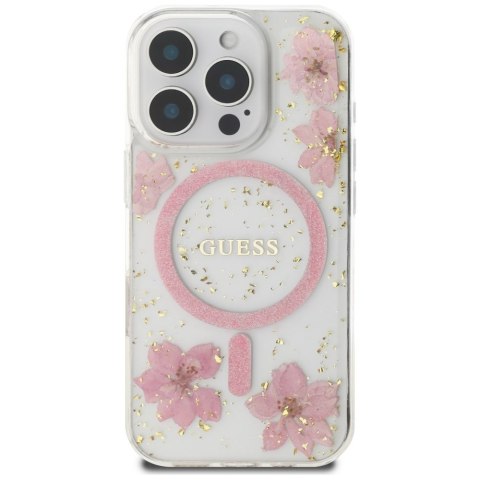 Etui Guess Resin Flowers MagSafe do iPhone 16 Pro Max różowy