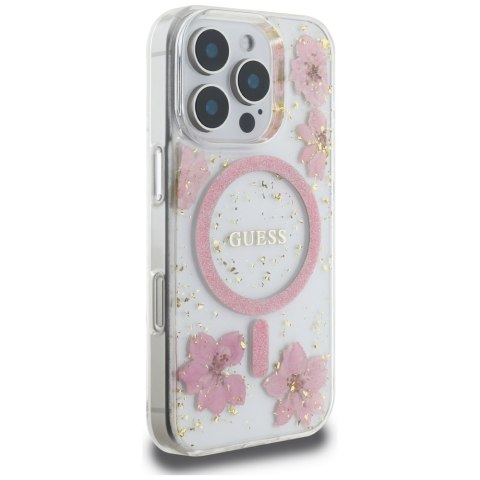 Etui Guess Resin Flowers MagSafe do iPhone 16 Pro Max różowy