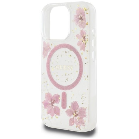 Etui Guess Resin Flowers MagSafe do iPhone 16 Pro Max różowy