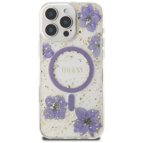 Etui Guess Resin Flowers MagSafe do iPhone 16 Pro fioletowy