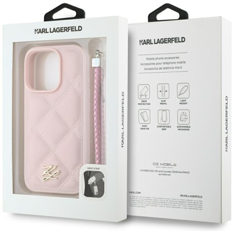 Etui Karl Lagerfeld Quilted Initial Logo & Chain Strap do iPhone 16 Pro Max różowy