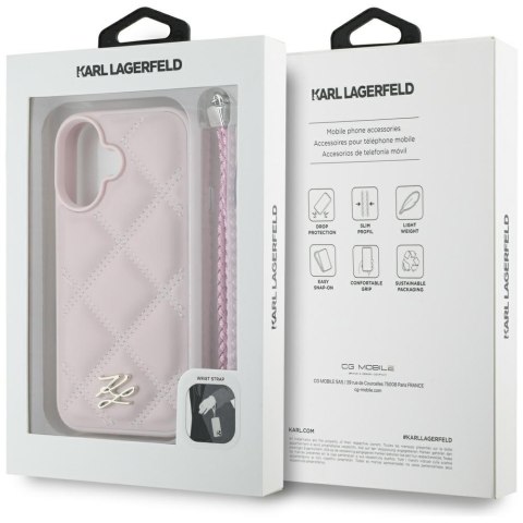 Etui Karl Lagerfeld Quilted Initial Logo & Chain Strap do iPhone 16 różowy