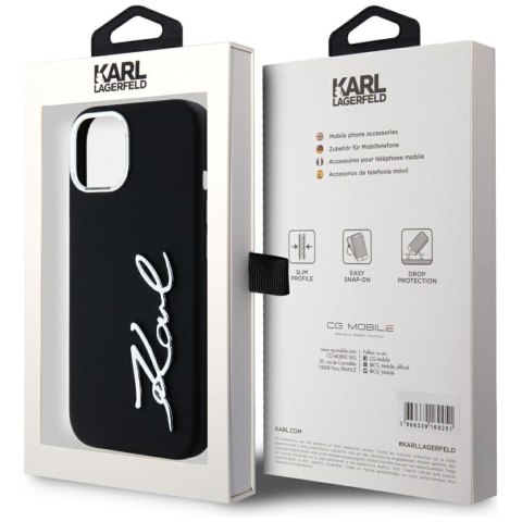 Etui Karl Lagerfeld Silicone Metal Script Logo do iPhone 15 czarny