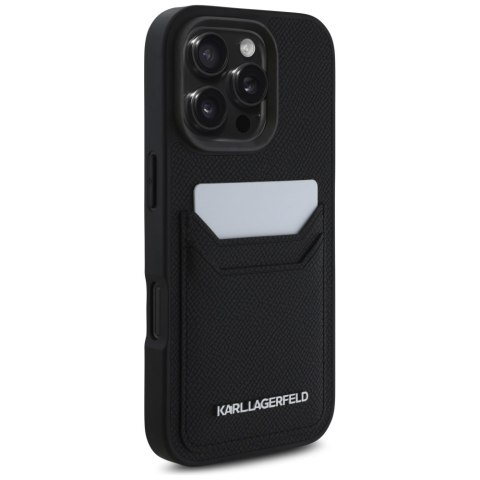 Karl Lagerfeld Nakładka HC Grained PU CardSlot Metal Elong do iPhone 16 Pro Czarna