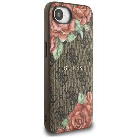 Etui Guess 4G Flowers Print MagSafe do iPhone 16e brązowy