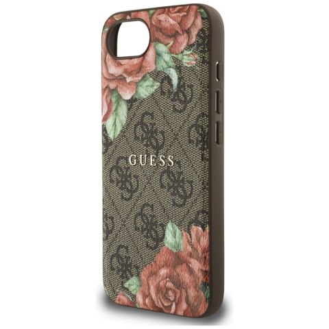 Etui Guess 4G Flowers Print MagSafe do iPhone 16e brązowy