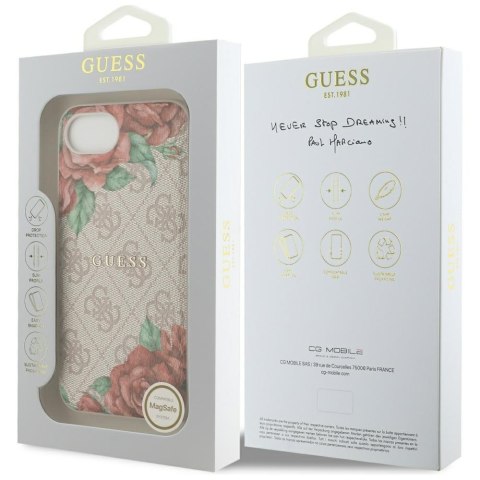 Etui Guess 4G Flowers Print MagSafe do iPhone 16e różowy