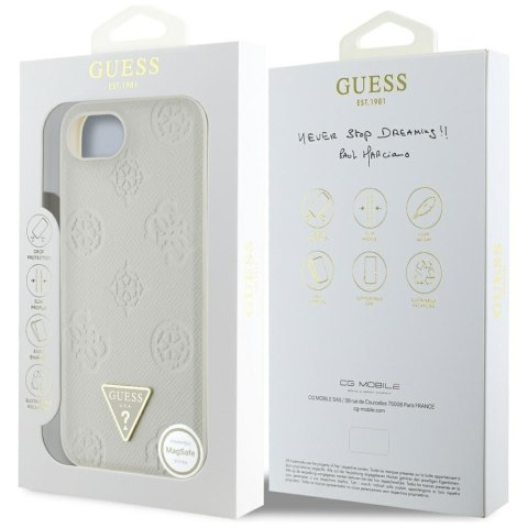 Etui Guess Grained Hot Stamp Peony Triangle Logo MagSafe do iPhone 16e beżowy