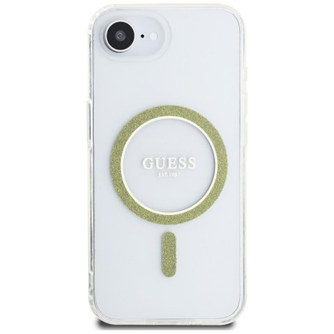 Etui Guess IML Glitter Circle MagSafe do iPhone 16e przezroczysty