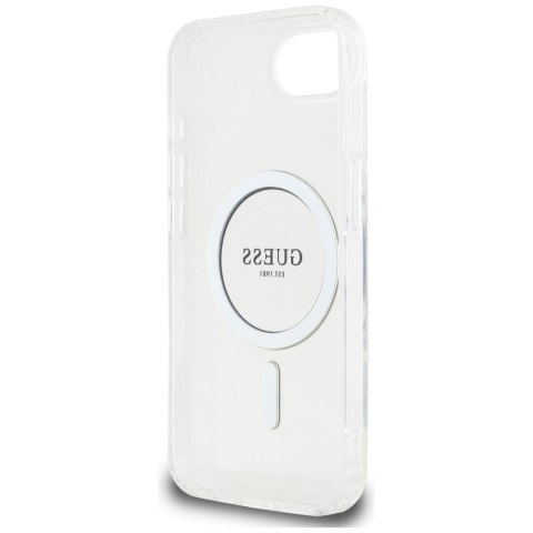Etui Guess IML Glitter Circle MagSafe do iPhone 16e przezroczysty