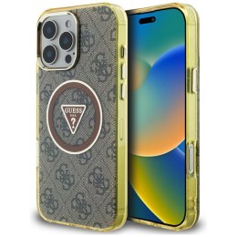 Etui Guess IML Metal Glitter 4G Circle Triangle MagSafe do iPhone 16 Pro Max brązowy