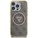 Etui Guess IML Metal Glitter 4G Circle Triangle MagSafe do iPhone 16 Pro Max brązowy