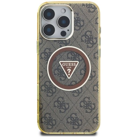 Etui Guess IML Metal Glitter 4G Circle Triangle MagSafe do iPhone 16 Pro Max brązowy