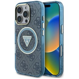 Etui Guess IML Metal Glitter 4G Circle Triangle MagSafe do iPhone 16 Pro Max niebieski