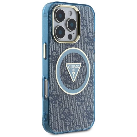 Etui Guess IML Metal Glitter 4G Circle Triangle MagSafe do iPhone 16 Pro Max niebieski