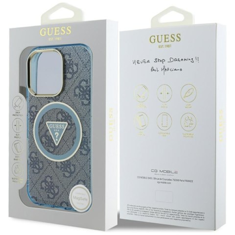 Etui Guess IML Metal Glitter 4G Circle Triangle MagSafe do iPhone 16 Pro Max niebieski